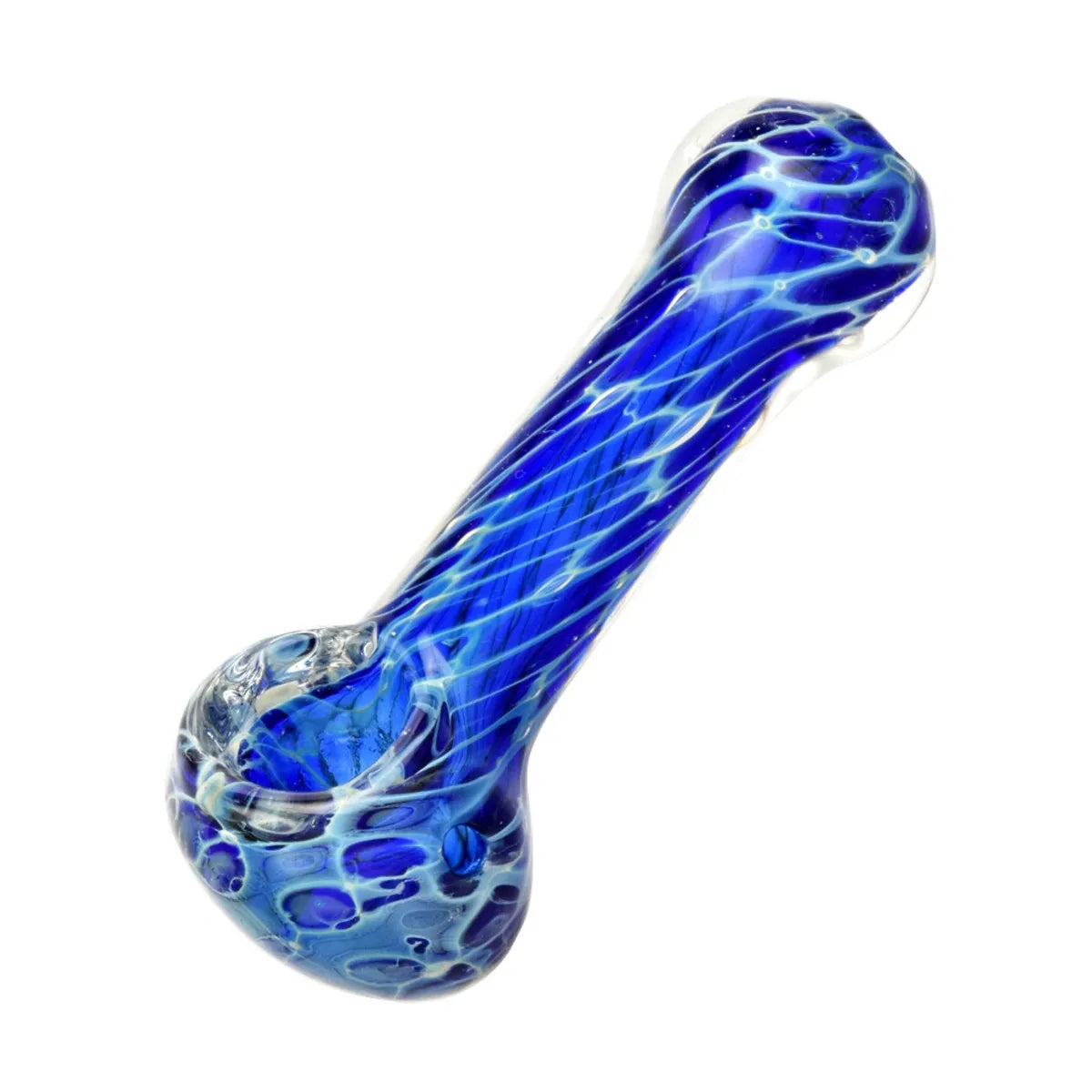 Cellular Blue Glass Spoon Pipe 4"