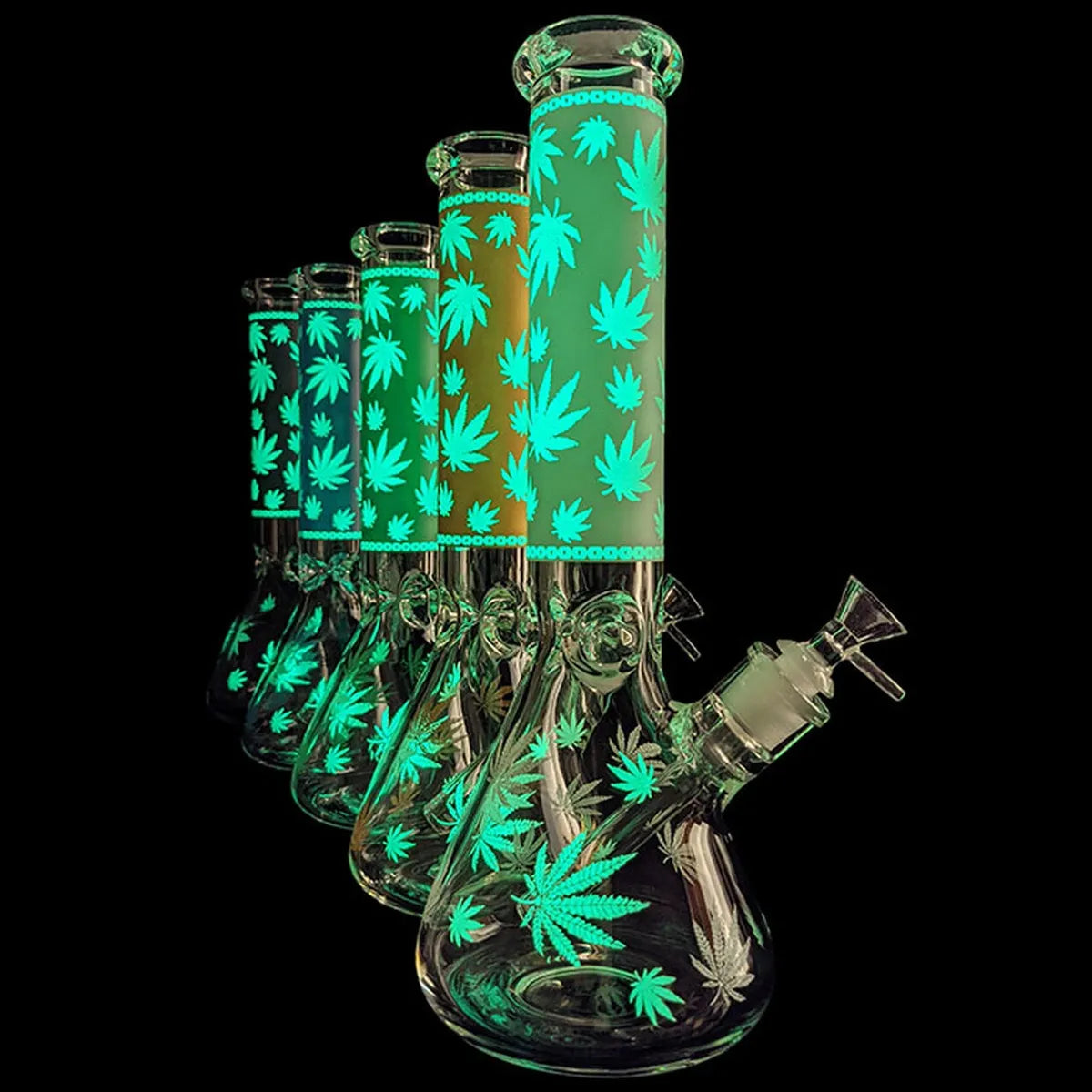 15" Glow in the Dark Leaf Decal Beaker Water Pipe
